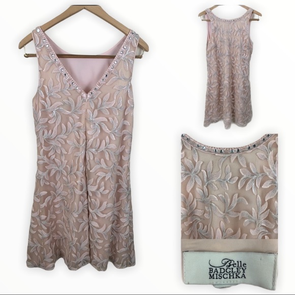 Badgley Mischka Dresses & Skirts - Badgley Mischka Pink Embroidered Party Mini Dress